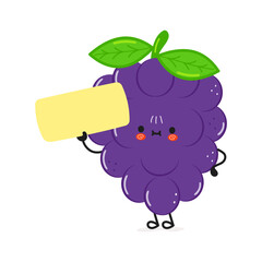 Cute funny grape poster character. Vector hand drawn cartoon kawaii character illustration. Isolated white background. Grape poster