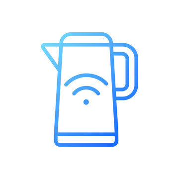 Smart kettle pixel perfect gradient linear vector icon. Water boiling. Kitchen appliance. Remote control via smartphone. Thin line color symbol. Modern style pictogram. Vector isolated outline drawing