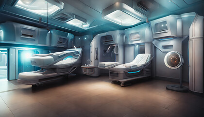 Futuristic hospital with new technology. Generative AI