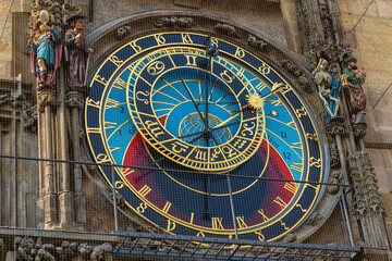 The medieval astronomical clock (Prague Orloj) Attached to the Old Town Hall, The third-oldest astronomical clock in the world and the oldest one still operating, Prague capital of the Czech Republic.