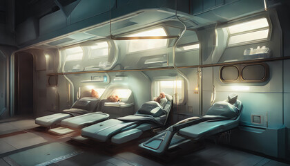 Fototapeta premium Futuristic hospital with new technology. Generative AI