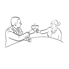 Businesspeople cheers celebration with his partner illustration vector hand drawn isolated on white background line art.