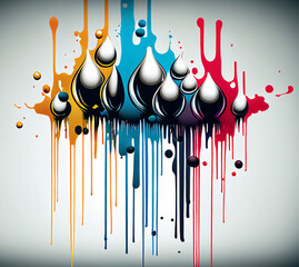 Graffiti Dripping Paint Spray Paint Colourful Water Light Grey Background