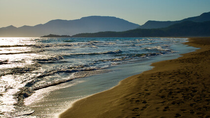 The meeting point of the Aegean and the Mediterranean; Dalyan. Iztuzu beach, the spawning area of...