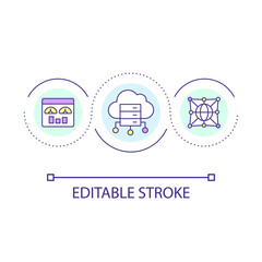 Fototapeta premium Global data cloud storage loop concept icon. Technology innovation. Virtual information processing abstract idea thin line illustration. Isolated outline drawing. Editable stroke. Arial font used