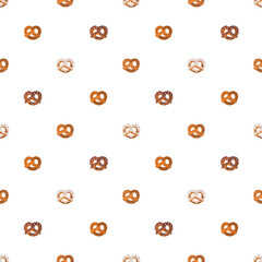 Seamless vector pattern with cute hand drawn pretzels. Scandinavian style design. Fun dessert background for apparel, fabric, wallpaper, textile, packaging, card, print, wrapping paper, menu cafe.
