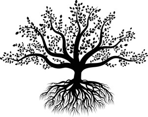 Tree with Roots Silhouette vector illustration