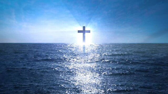 Christ Cross Open Sea symbolizes Faith Power Worship Christianity Easter Seamless Looping Video
