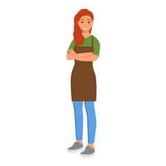 Smiling girl in an apron. Illustration on transparent background