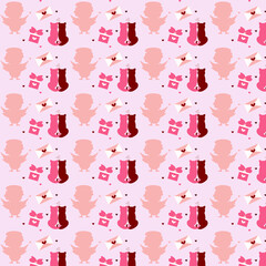 Valentine's day pattern with angel, cats, letter, gift and love sign