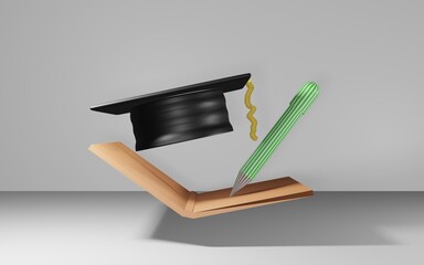 graduation cap and books