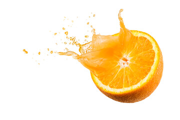 Cut orange slices with splash juice, isolated on white.
