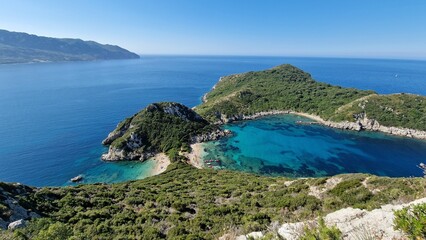 Porto Timoni beach, double beach paradise in Corfu, Ionian island, Greece, Europe