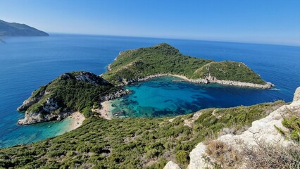 Porto Timoni beach, double beach paradise in Corfu, Ionian island, Greece, Europe