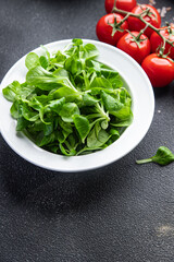 fresh green salad mache leaves healthy meal food snack on the table copy space food background rustic top view 