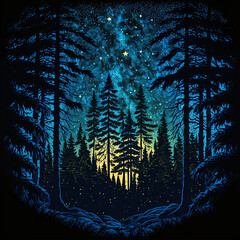 starry night in the forest. generative art