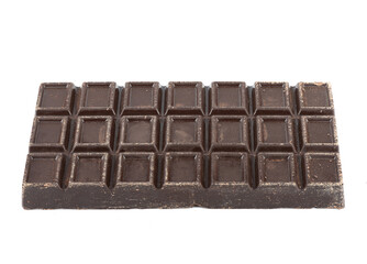Bar of real chocolate isolated on white background.