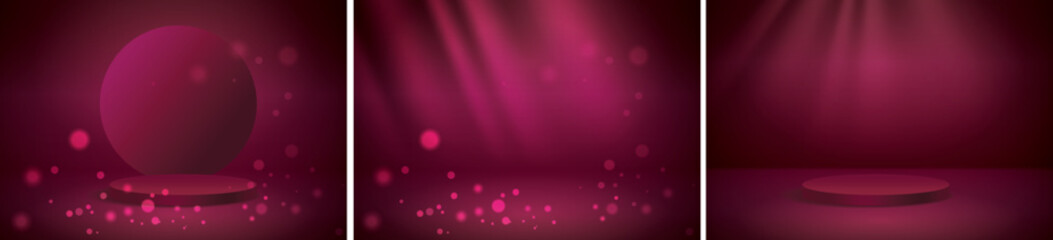 Viva magenta scene mockup product stage showcase, Promotion display. Mock up background. Realistic 3D cylinder pedestal podium on background.