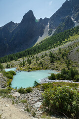 Fototapeta na wymiar Glacier d'Arsine et le lac de la Douche en France en été