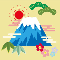 年賀状　お正月　富士山イラスト