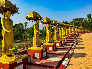 Golden buddha statue and temple in Myanmar (Burma). Amazing travel to Asia. Wallpaper