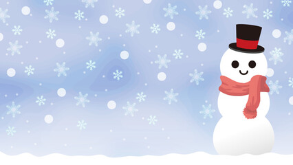 冬　季節　水彩風　雪だるま背景壁紙イラスト2