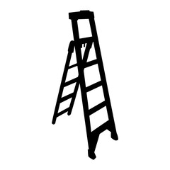 Ladder icon on white background. Aluminium or metal staircase with steps for housekeeping. Stepladder for repair, renovation and construction works. Folding step ladder silhouette.Vector illustration