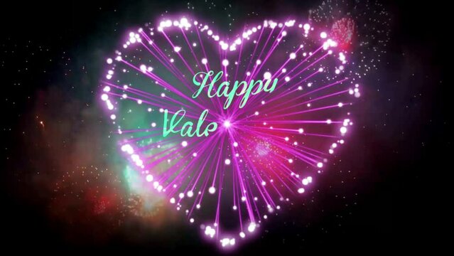Animation blue text Happy Valentine's Day with realistic colorful firework background.