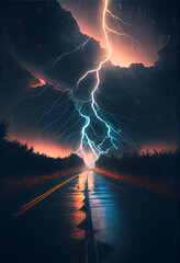 lightning over a road
