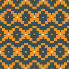 Abstract Ethnic Ikat Style Pixel Geometric Seamless Pattern Stars Squares Trendy Fashion Colors Perfect for Allover Print