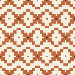 Abstract Ethnic Ikat Style Pixel Geometric Seamless Pattern Stars Squares Trendy Fashion Colors Perfect for Allover Print