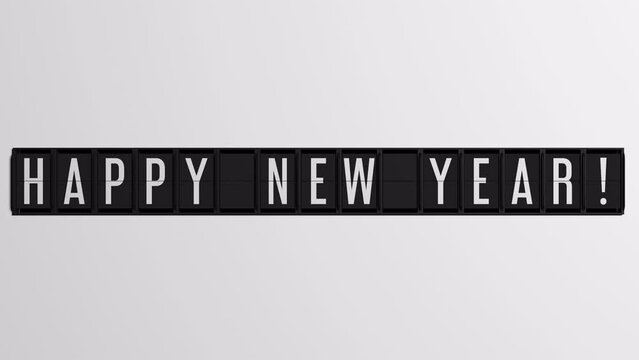 HAPPY NEW YEAR! Airport flapper realistic animation with a white background