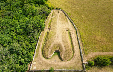 Belas Knap 5000 year Neolithic chambered long barrow near Winchcombe, UK. Cotswold Severn Cairn...