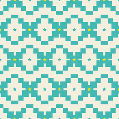 Abstract Ethnic Ikat Style Pixel Geometric Seamless Pattern Stars Squares Trendy Fashion Colors Perfect for Allover Print