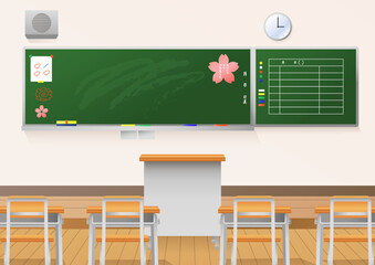 リアルな教室セット(黒板・教卓・机椅子など)