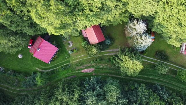 Chalets perdus en pleine for&ecirc;t avec leur petits jardins. Chalet entre deux for&ecirc;ts reli&eacute;s par des chemins en herbe.