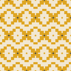 Abstract Ethnic Ikat Style Pixel Geometric Seamless Pattern Stars Squares Trendy Fashion Colors Perfect for Allover Print