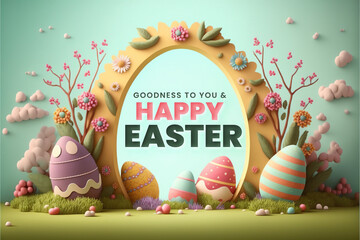 Happy Easter background with message, frame and easter eggs scene