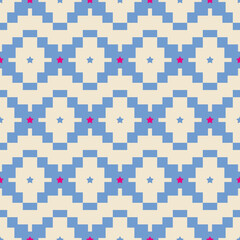 Abstract Ethnic Ikat Style Pixel Geometric Seamless Pattern Stars Squares Trendy Fashion Colors Perfect for Allover Print