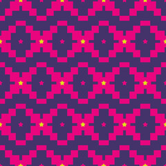 Abstract Ethnic Ikat Style Pixel Geometric Seamless Pattern Stars Squares Trendy Fashion Colors Perfect for Allover Print