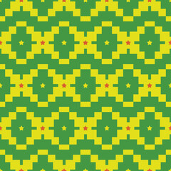 Abstract Ethnic Ikat Style Pixel Geometric Seamless Pattern Stars Squares Trendy Fashion Colors Perfect for Allover Print