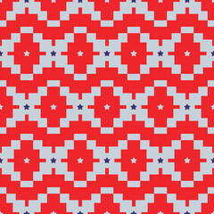 Fototapeta premium Abstract Ethnic Ikat Style Pixel Geometric Seamless Pattern Stars Squares Trendy Fashion Colors Perfect for Allover Print