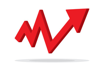 Growing business 3d arrow on white, Profit red arrow, Vector illustration.Business concept, growing chart. Concept of sales symbol icon with arrow moving up. Economic Arrow With Growing Trend.