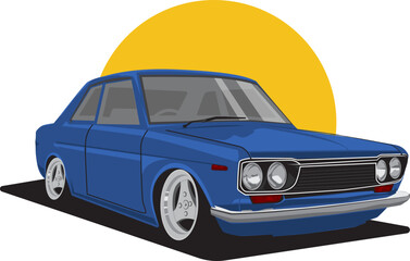 classic car vector illustration design graphic in blue coloring