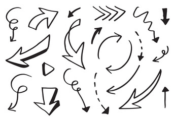 Set of arrow hand drawn.Sketch style vector illustration.