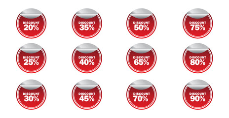 set of discount offer label sticker red