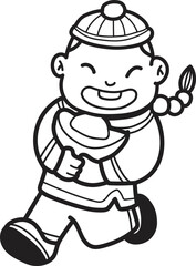 Hand Drawn Chinese boy and money illustration