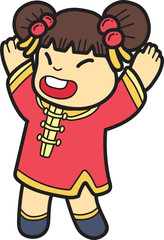 Hand Drawn Chinese girl smiling and happy illustration