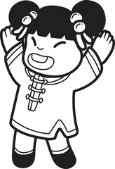 Hand Drawn Chinese girl smiling and happy illustration