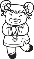 Hand Drawn Chinese girl smiling and happy illustration